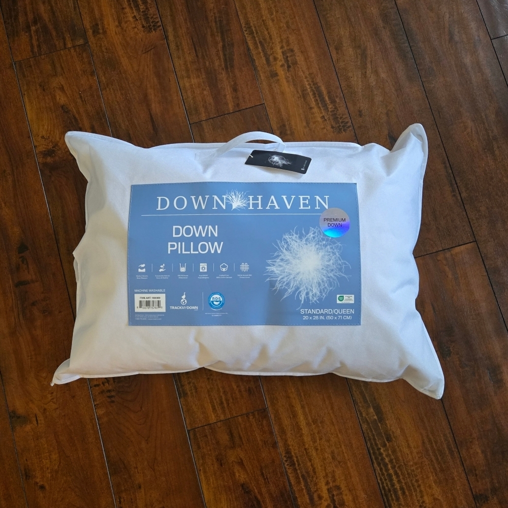 DownHaven Luxury White Down Filled Pillow Washable Standard/Queen 20 x 28 Inch - Picture 2 of 12